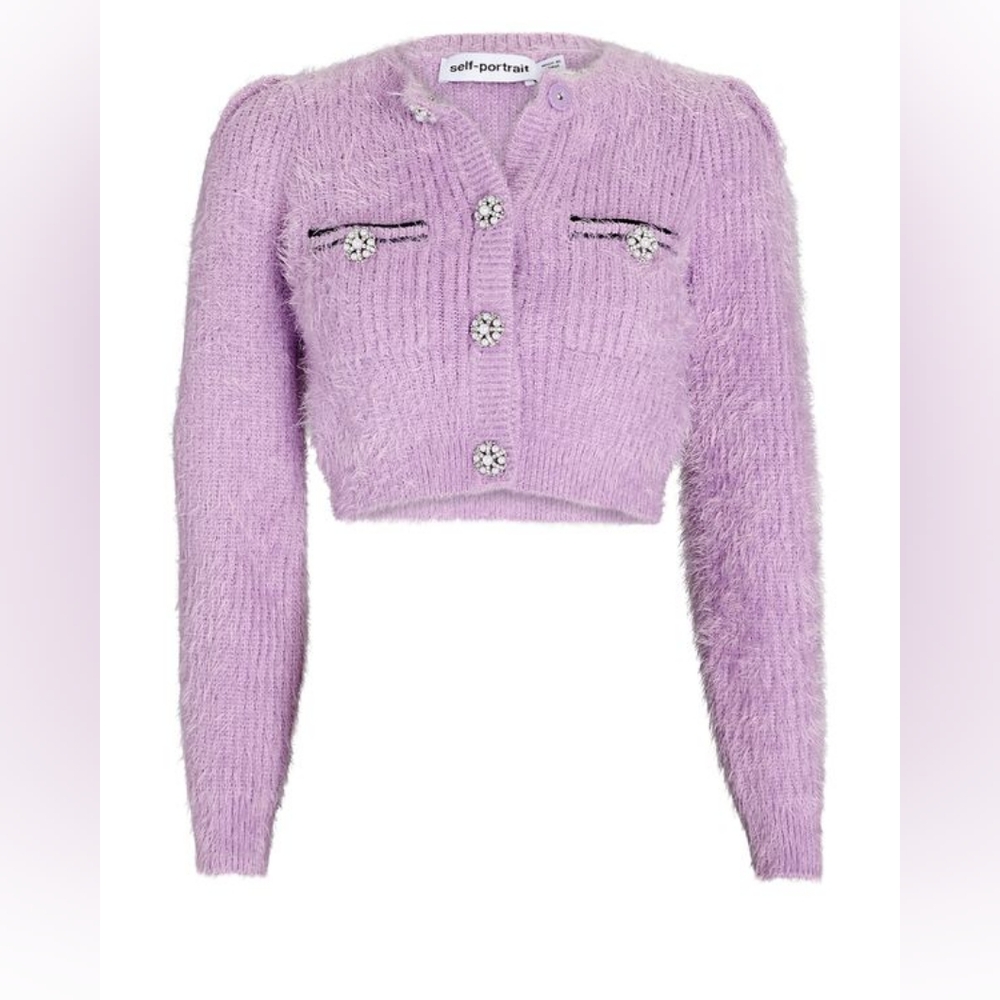Womens Lilac Cropped Cotton-blend Knitted Cardigan S